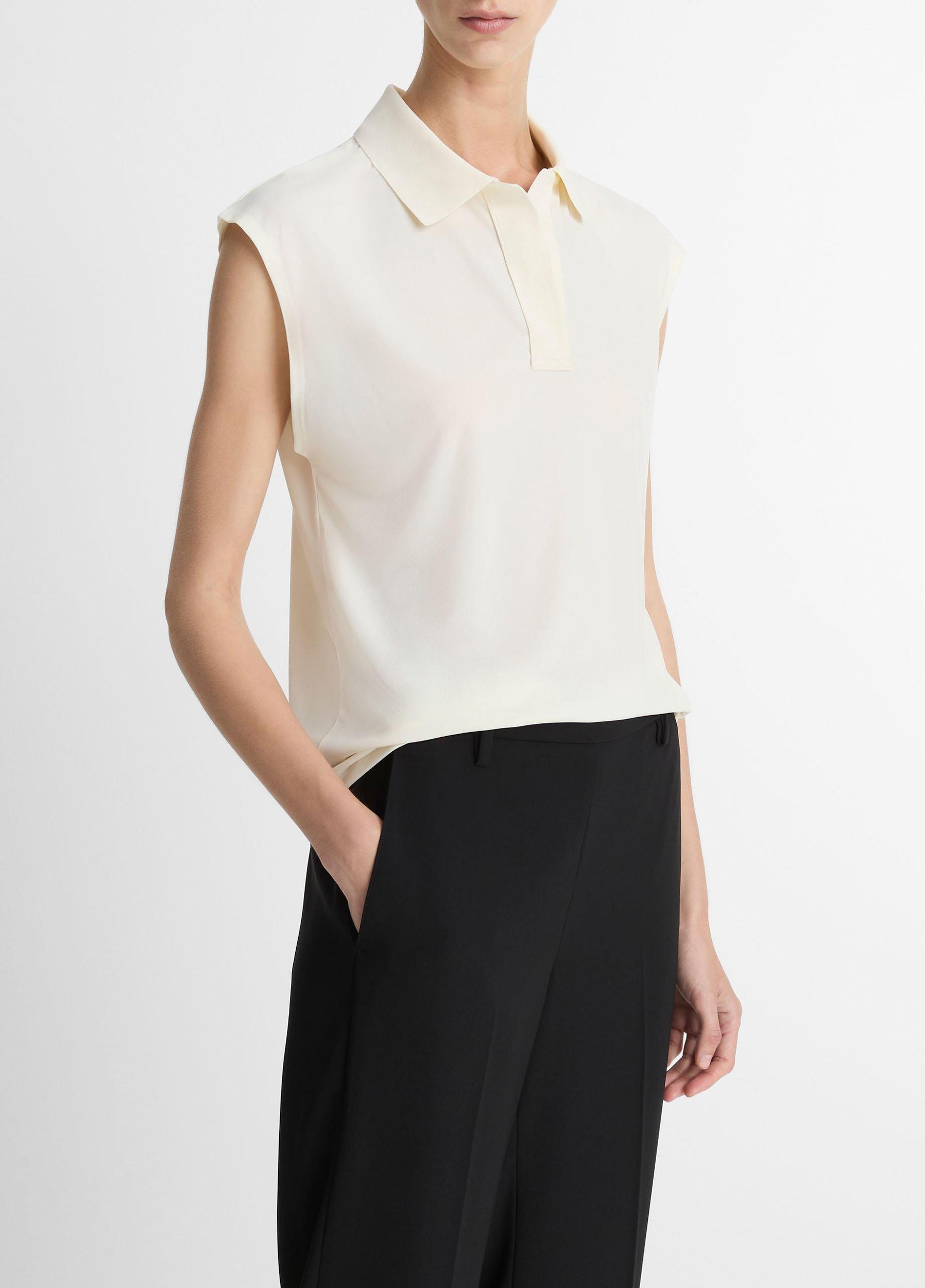 Matte Jersey Cap-Sleeve Polo Top Product Image