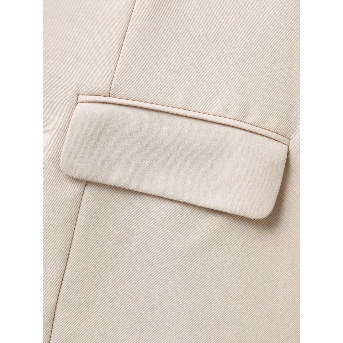 Plus Size Button Front Pockets Solid Blazer Champagne Women Office Button Sleeve Long Sleeve Suit Collar 28/5X Open pocket with flap Blazers BloomChic Product Image