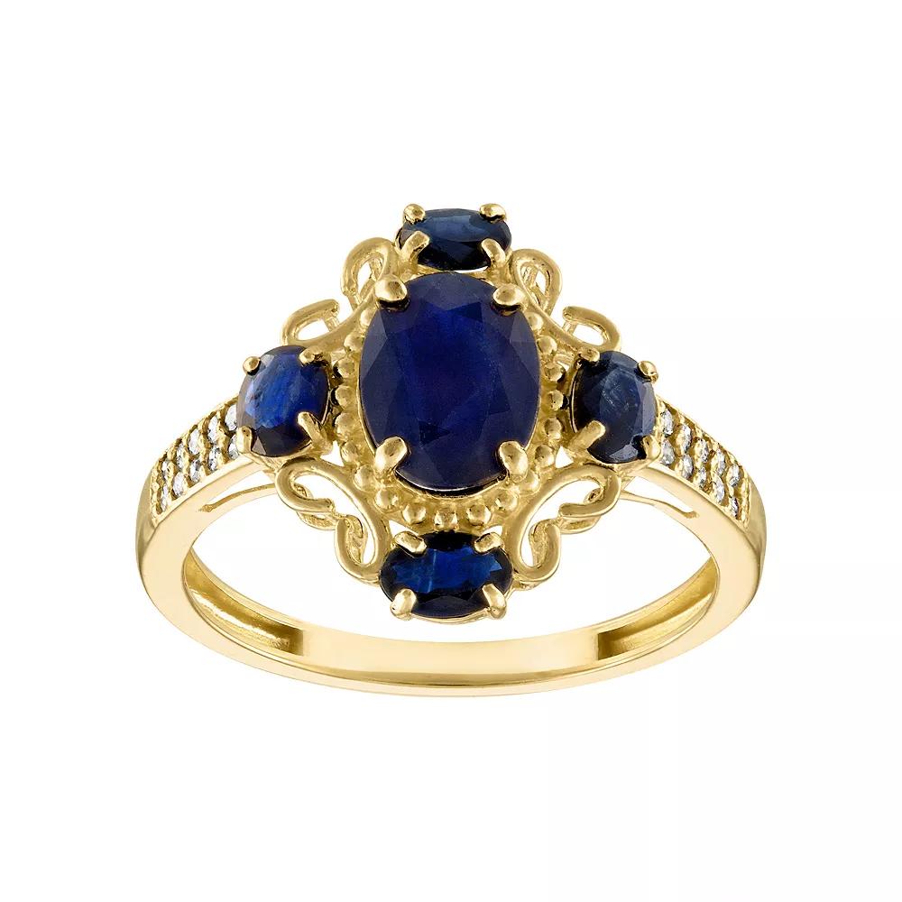 Tiara 10k Gold Sapphire & Diamond Ring, Women's, Size: 9, Yellow Product Image