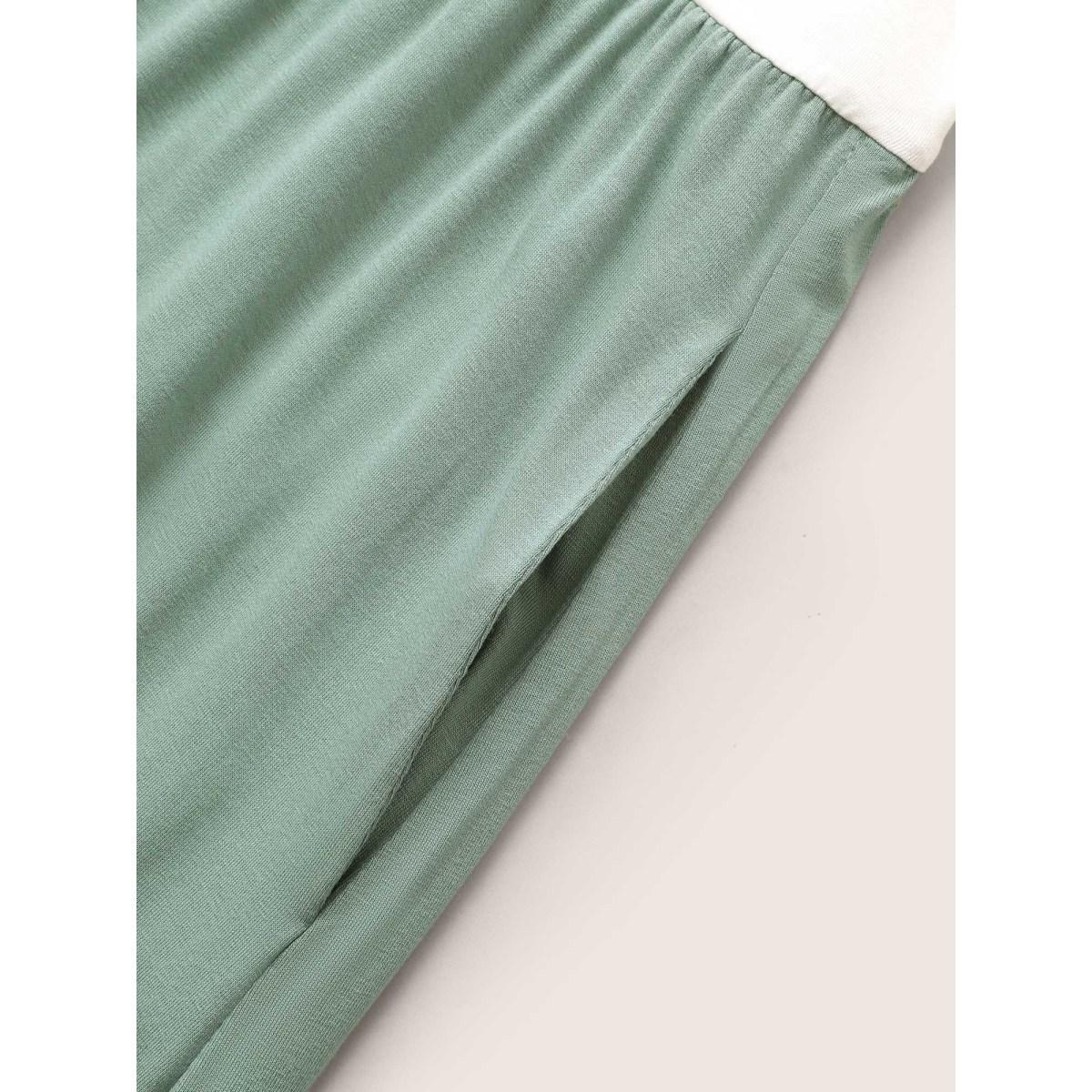 Plus Size Colorblock Contrast Sleeveless Pocket Ruffle Hem Tank Dress Cyan Women Casual Non V-neck Sleeveless Curvy Midi Dress BloomChic 10/M Product Image