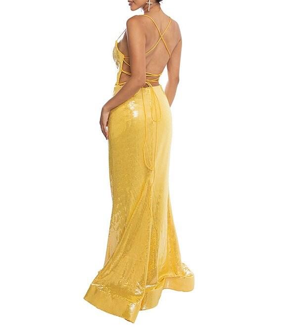 Terani Couture Sequin Strappy Back Sleeveless Long Sheath Dress Product Image