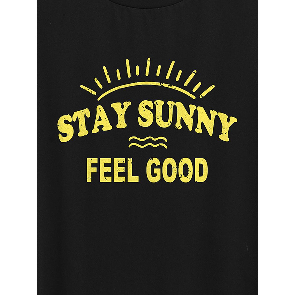 Plus Size Stay Sunny Round Neck T-Shirt Black Women Non Positive slogan Round Neck Everyday-Casual T-shirts BloomChic 28/5X Product Image