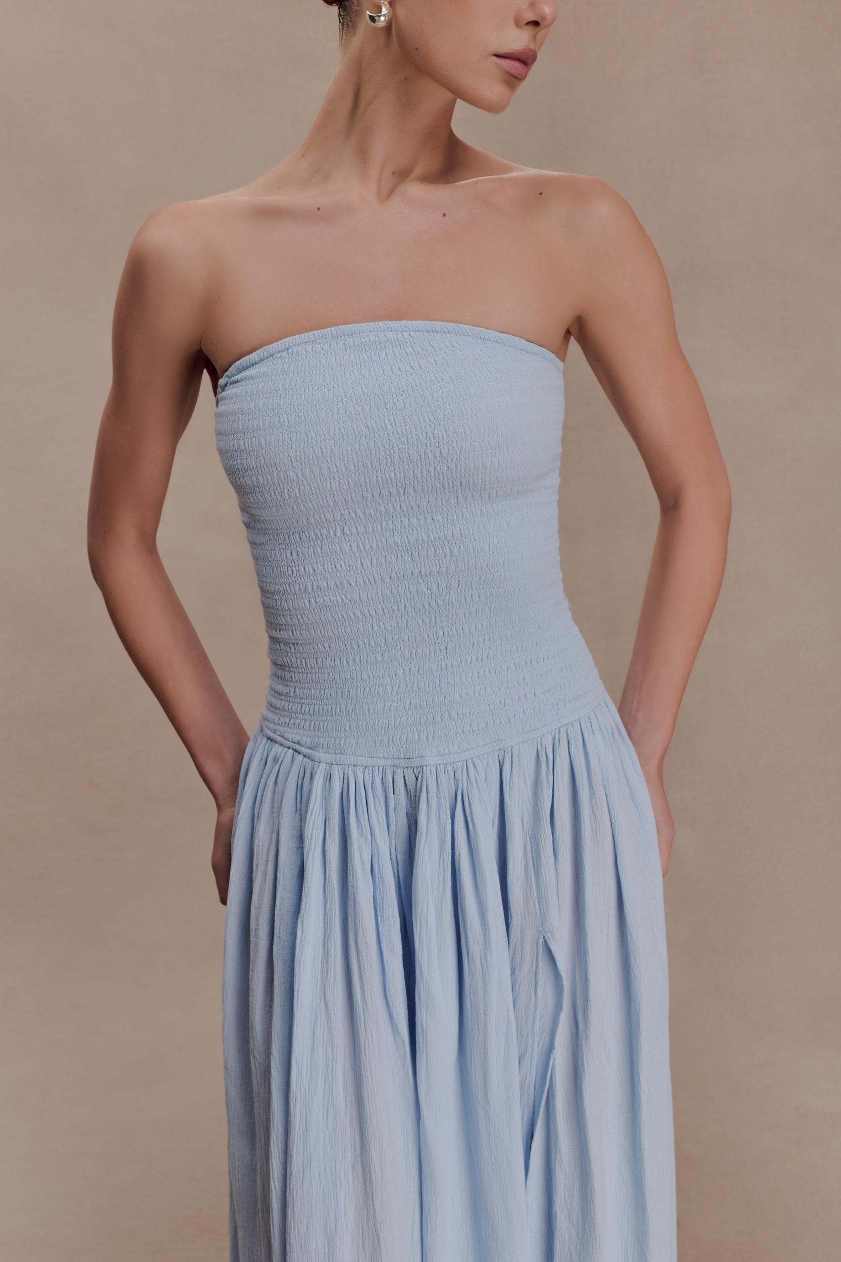 Maureen Cotton Shirring Maxi Dress - Powder Blue Product Image