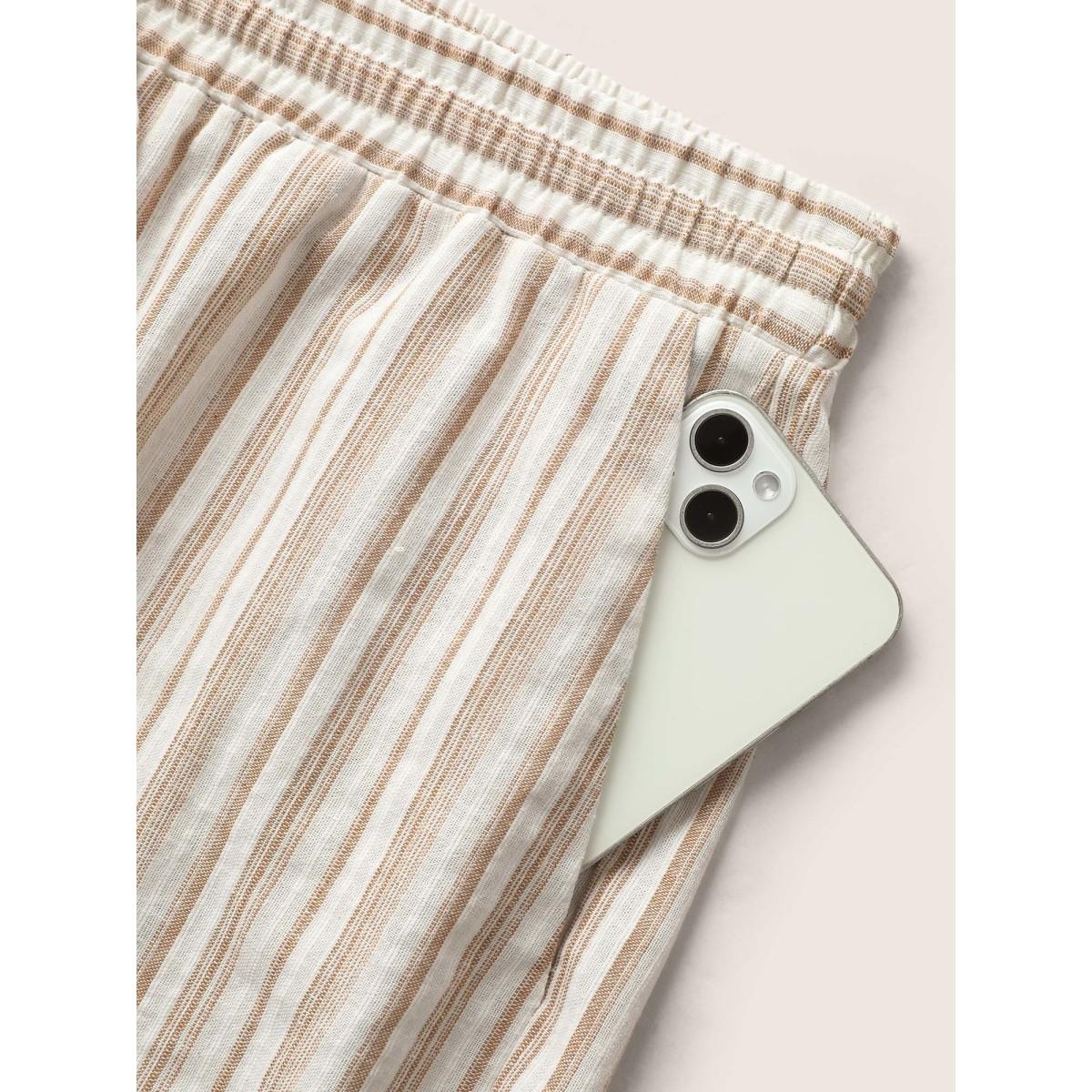 Plus Size Striped Drawstring Mid Rise Wide Leg Pants Women Tan Resort Wide Leg Mid Rise Vacation Pants BloomChic 30/6X Product Image