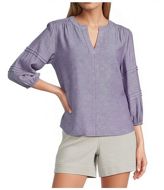 Westbound Petite Size Solid 3/4 Sleeve V-Neck Top Product Image