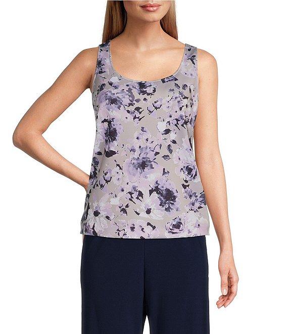 Alex Evenings Petite Size Floral Print 3/4 Sleeve Notch Lapel Collar Crepe Twinset Product Image