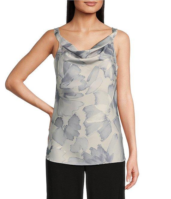 Donna Karan Printed Charmeuse Cowl Neck Twisted Strap Tank Product Image