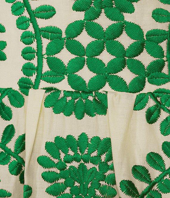 Adelyn Rae Eyelet Embroidered Puff Short Sleeve V-Neck Midi Dress Product Image