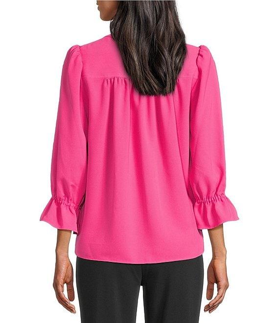 Investments Julie 3/4 Sleeve Y-Neck Button Down Blouse Product Image