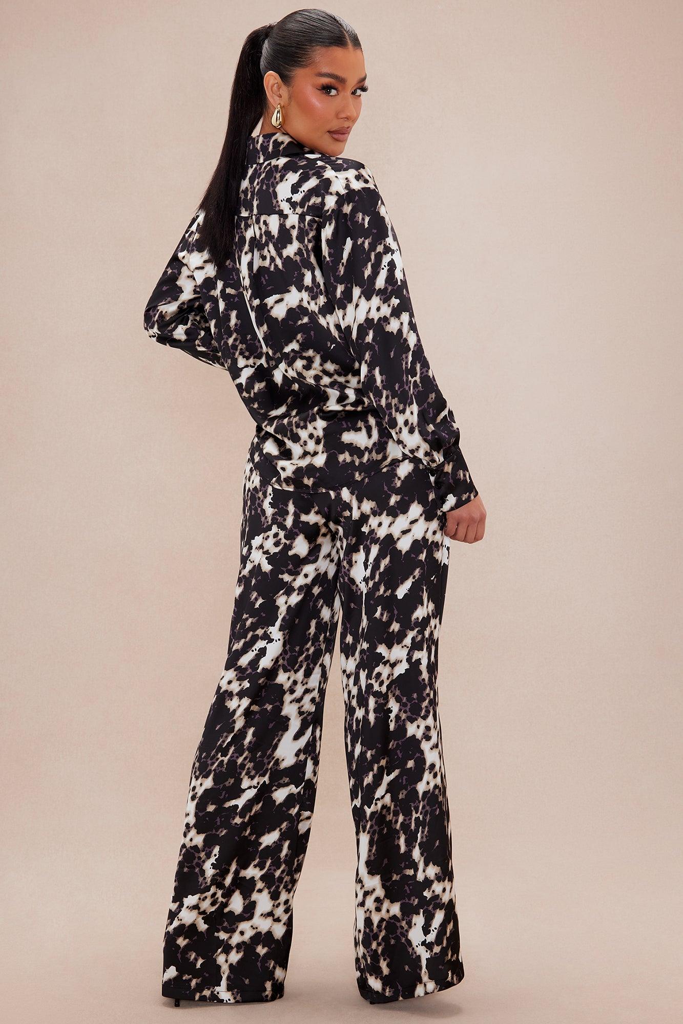 Reagan Satin Pant Set - Black/combo Product Image