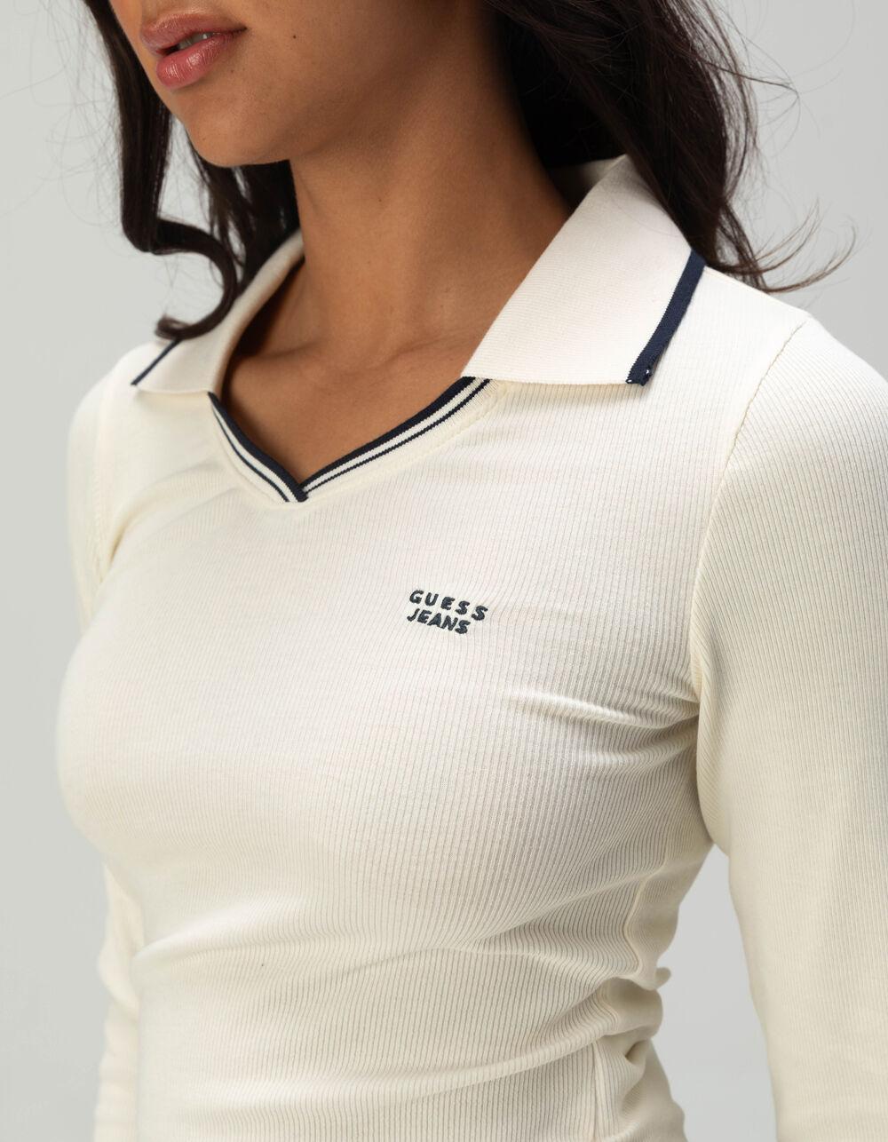 GUESS Slim Rib Knit Womens Long Sleeve Top - CREAM Product Image