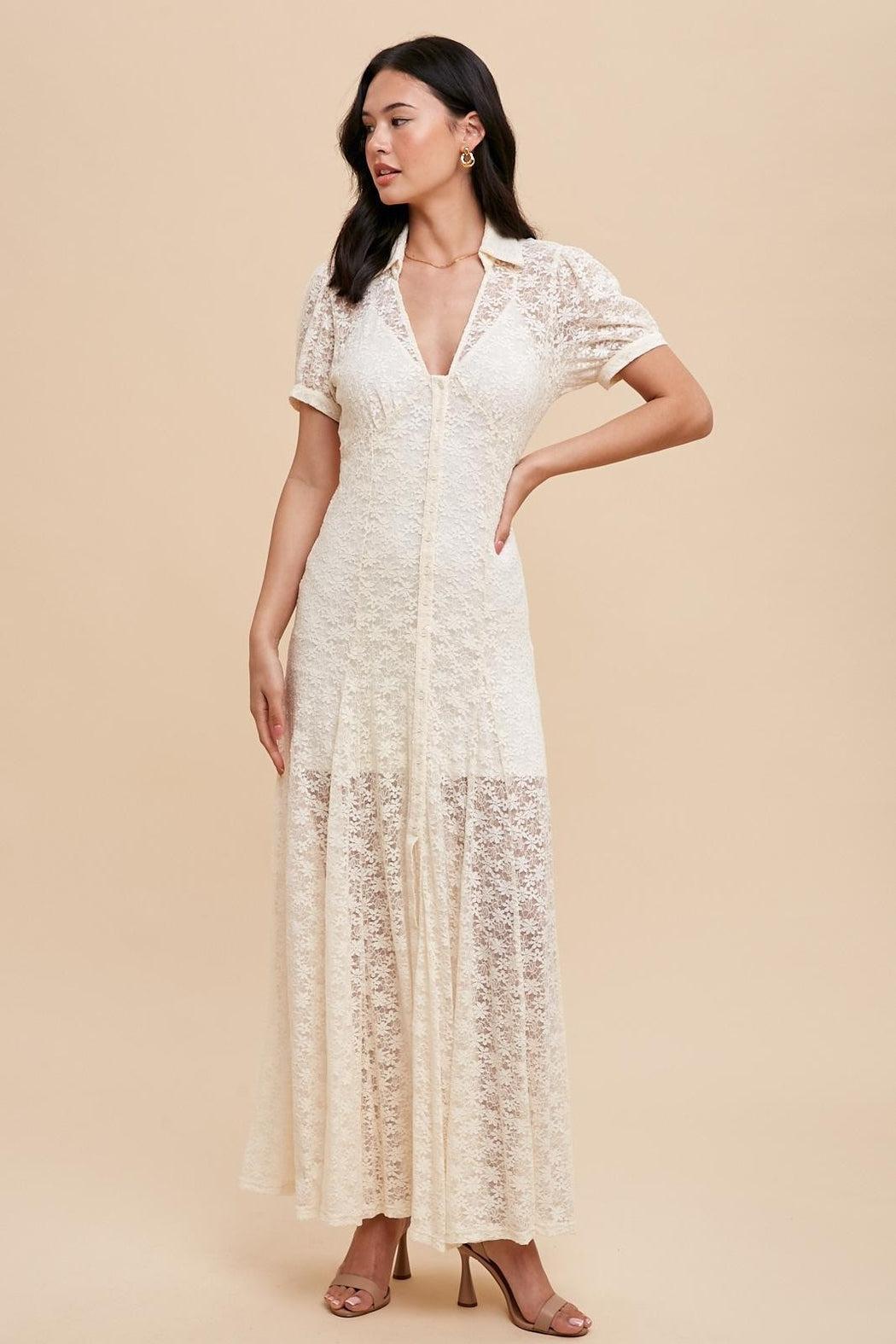 A LINE LACE BUTTON UP DRESS WITH SLIP Product Image