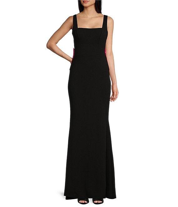 City Vibe Sleeveless Square Neck Fit & Flare Back Bow Long Slim Dress Product Image