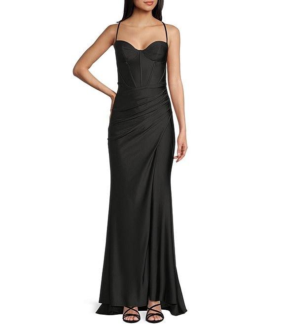 B. Darlin Spaghetti Strap Corset Side Shirred Long Dress Product Image