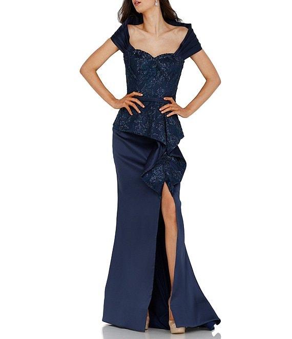 Terani Couture Lace Sweetheart Neck Cap Sleeve Front Slit Mermaid Gown Product Image