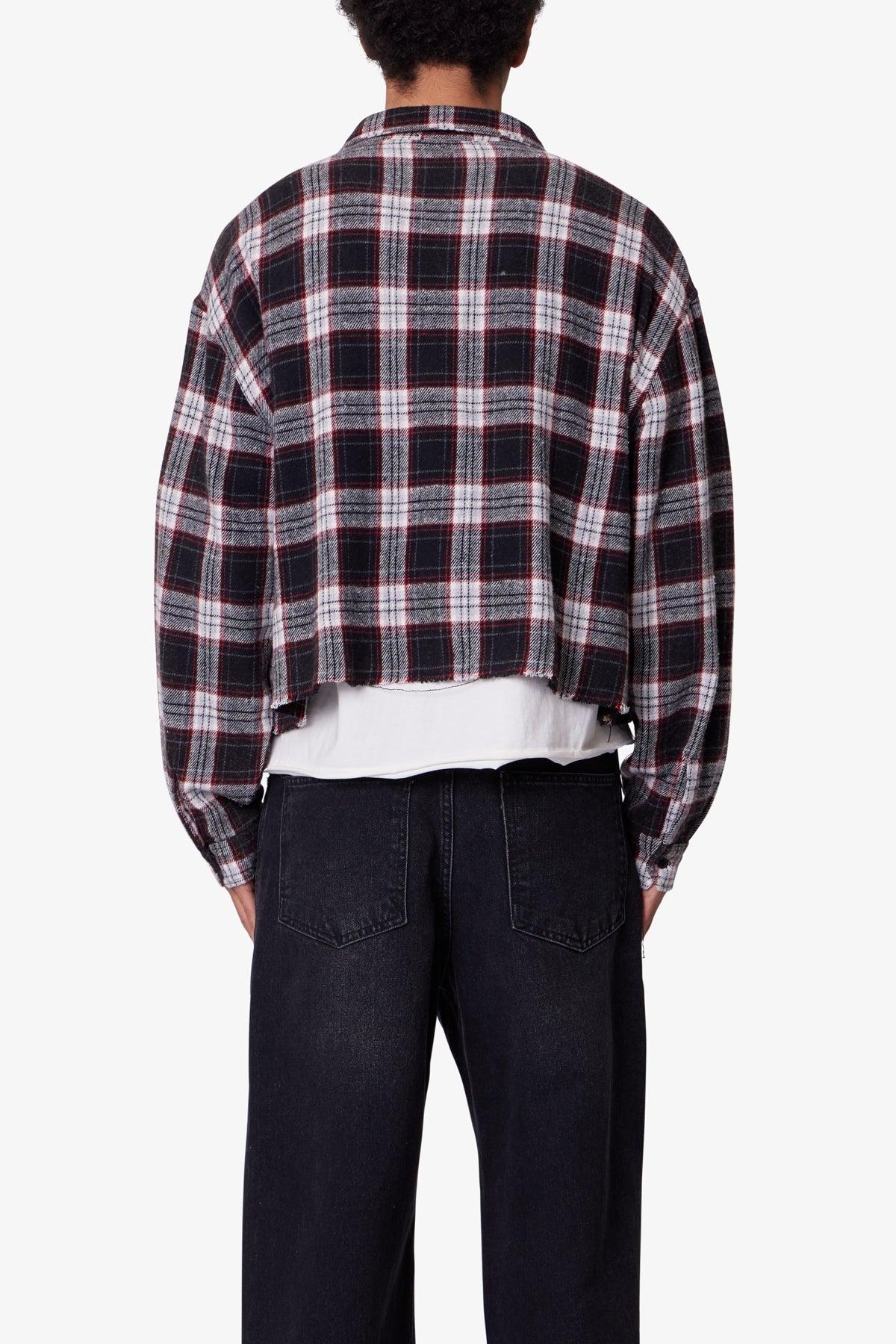 Washed Cropped Flannel Shirt - Black/White Product Image