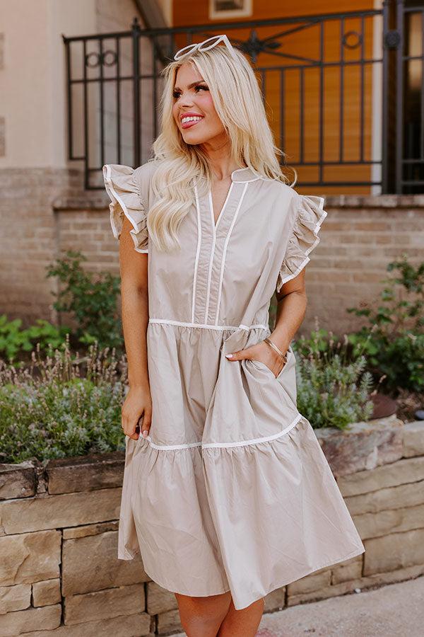 Cue The Charm Mini Dress in Taupe Curves Product Image