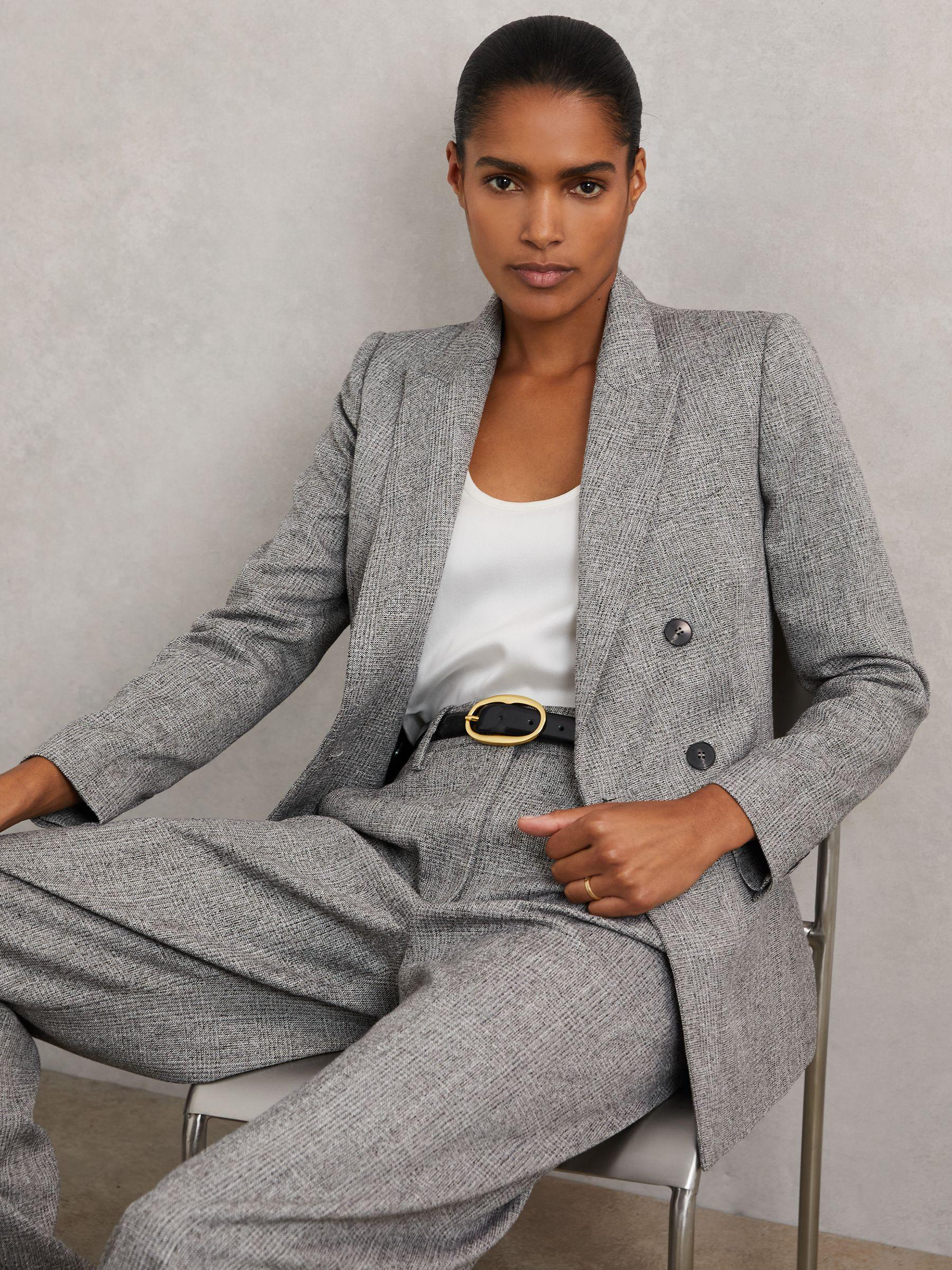 Double-Breasted Textured Suit Blazer in Grey Product Image
