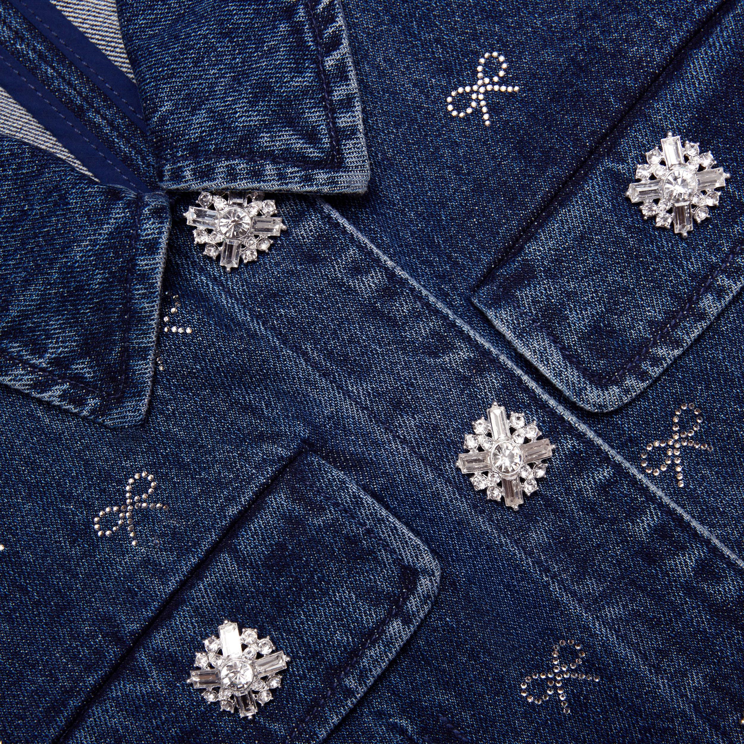 Denim Diamante Bow Collared Mini Dress Product Image