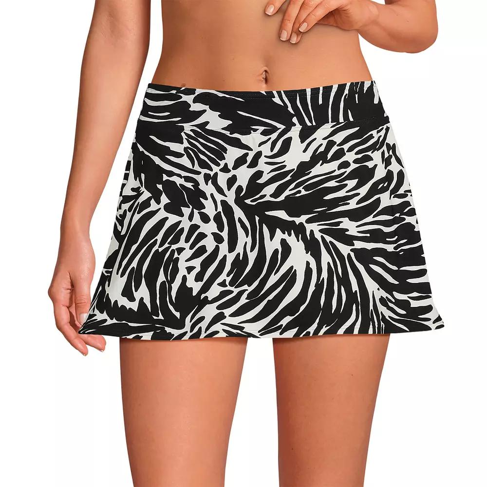 Women's Lands' End Chlorine Resistant Tummy Control Swim Skirt, Size: 8, Black White Leaf Product Image