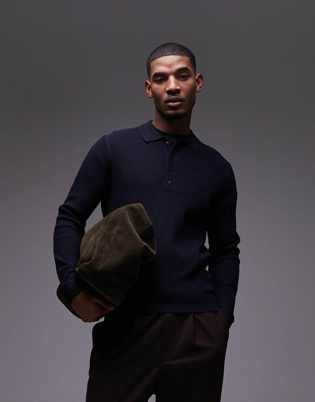 Mango polo sweatshirt in navy Product Image