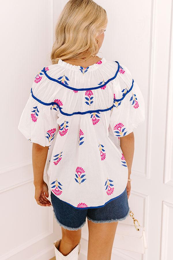 Joyful Bloom Floral Embroidered Top in White Product Image