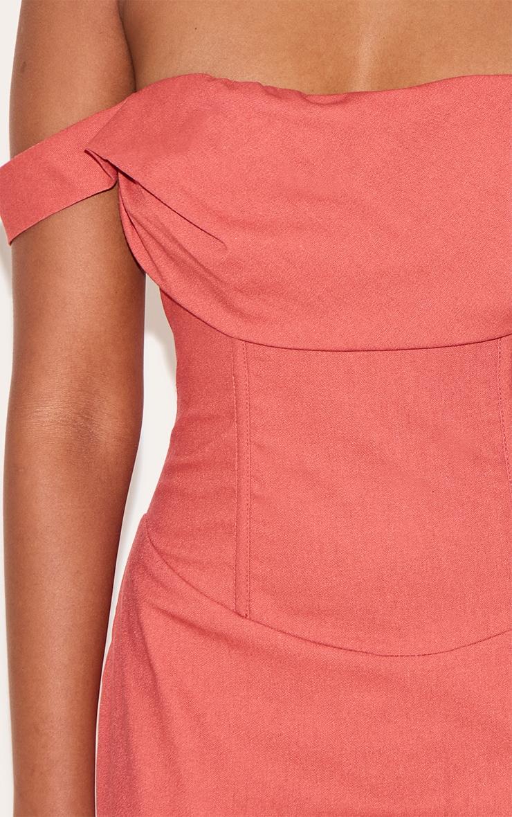 Burnt Orange Draped Bardot Corset Bodycon Dress Product Image