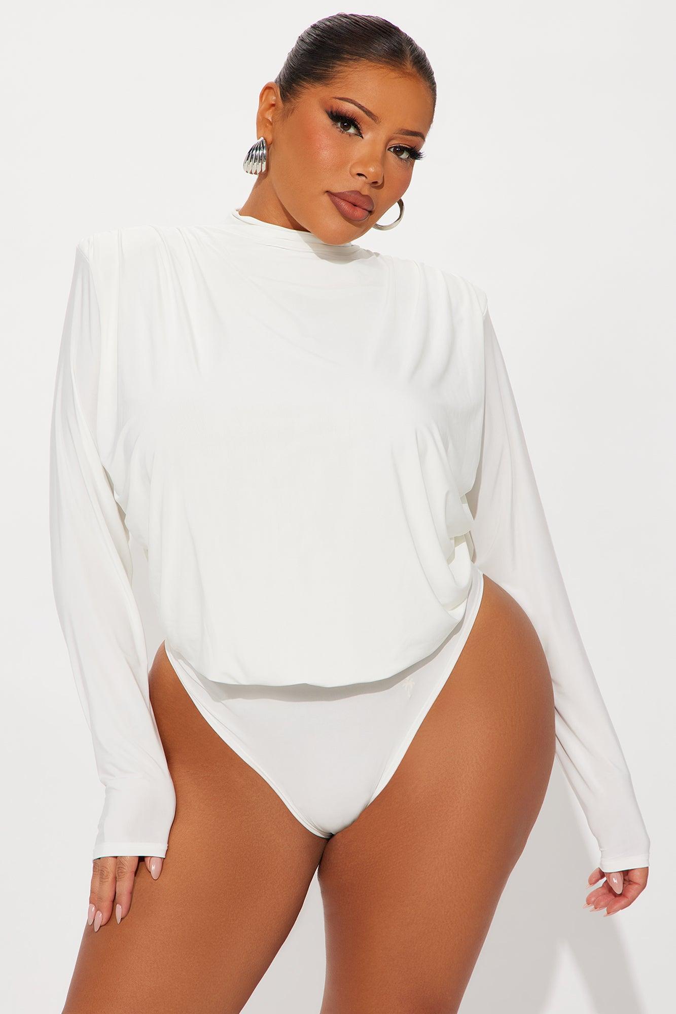 Isabella Shoulder Pads Cowl Back Bodysuit - Ivory Product Image