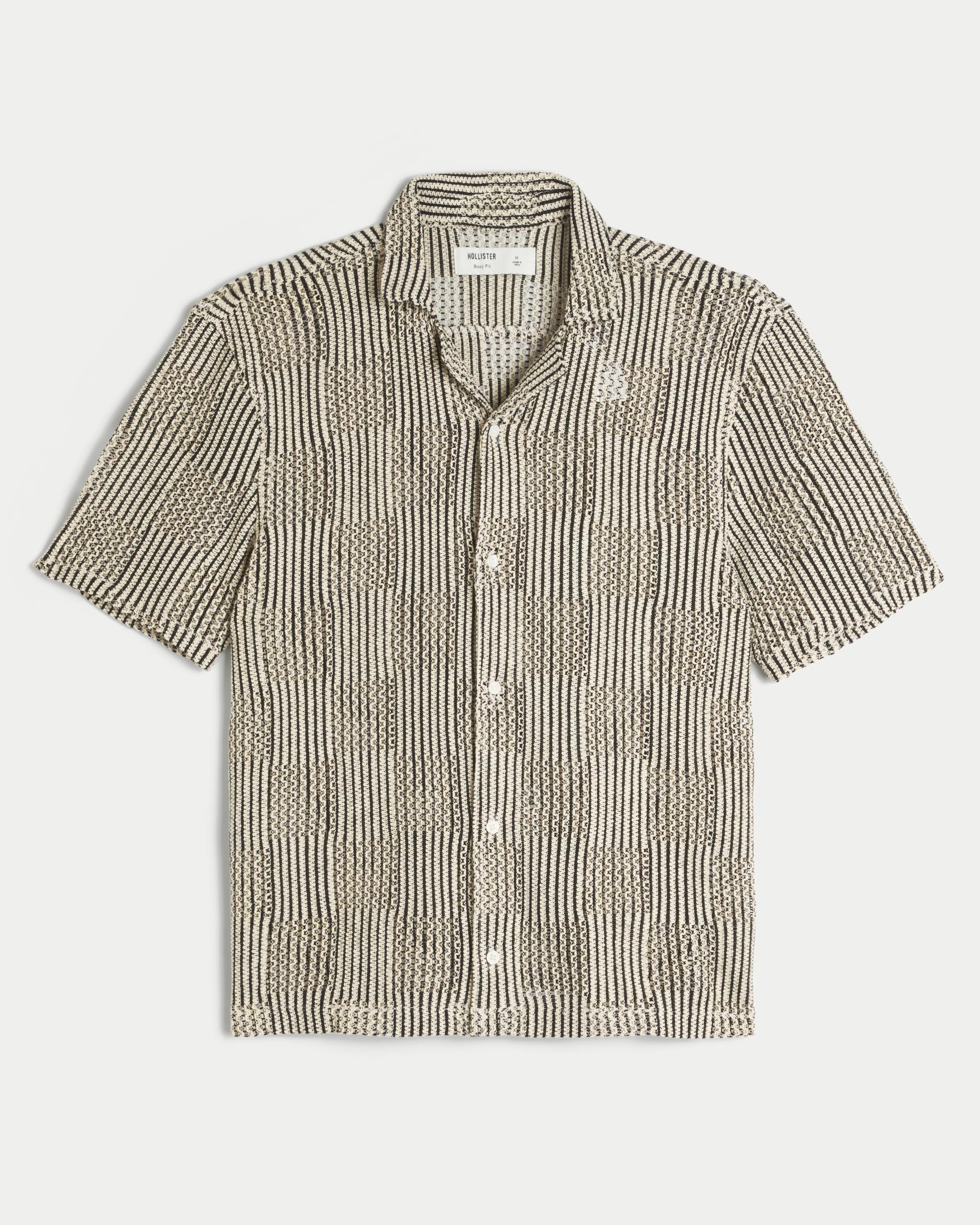 Boxy Short-Sleeve Crochet-Style Shirt Product Image