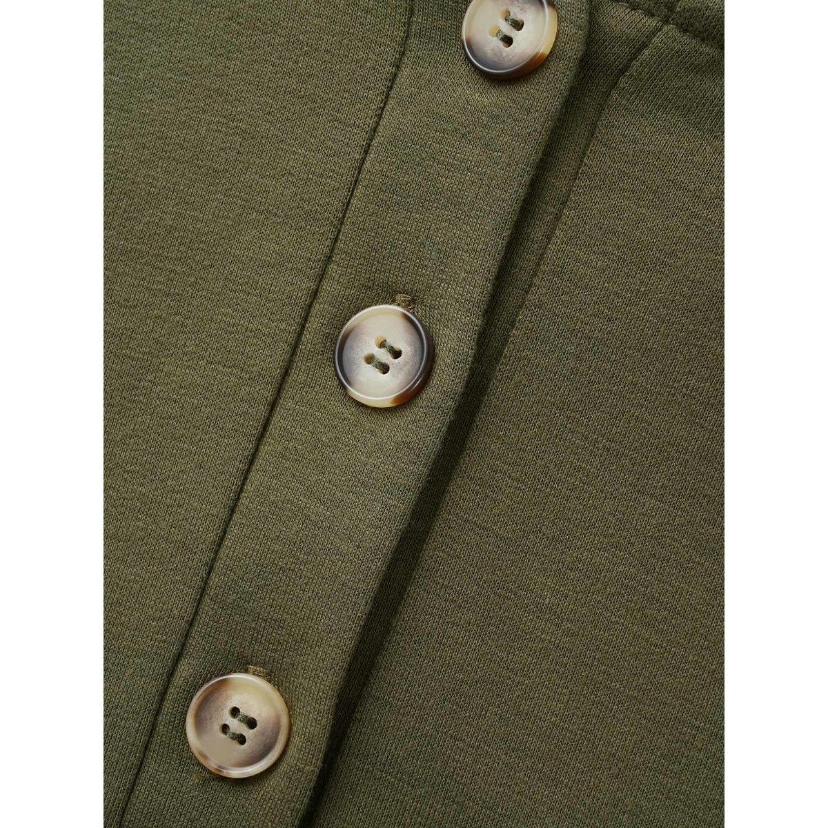 Plus Size Solid Button Up Raglan Sleeve Hooded Sweatshirt Women ArmyGreen Casual Patchwork Hooded Everyday Sweatshirts BloomChic 14-16/1X Product Image