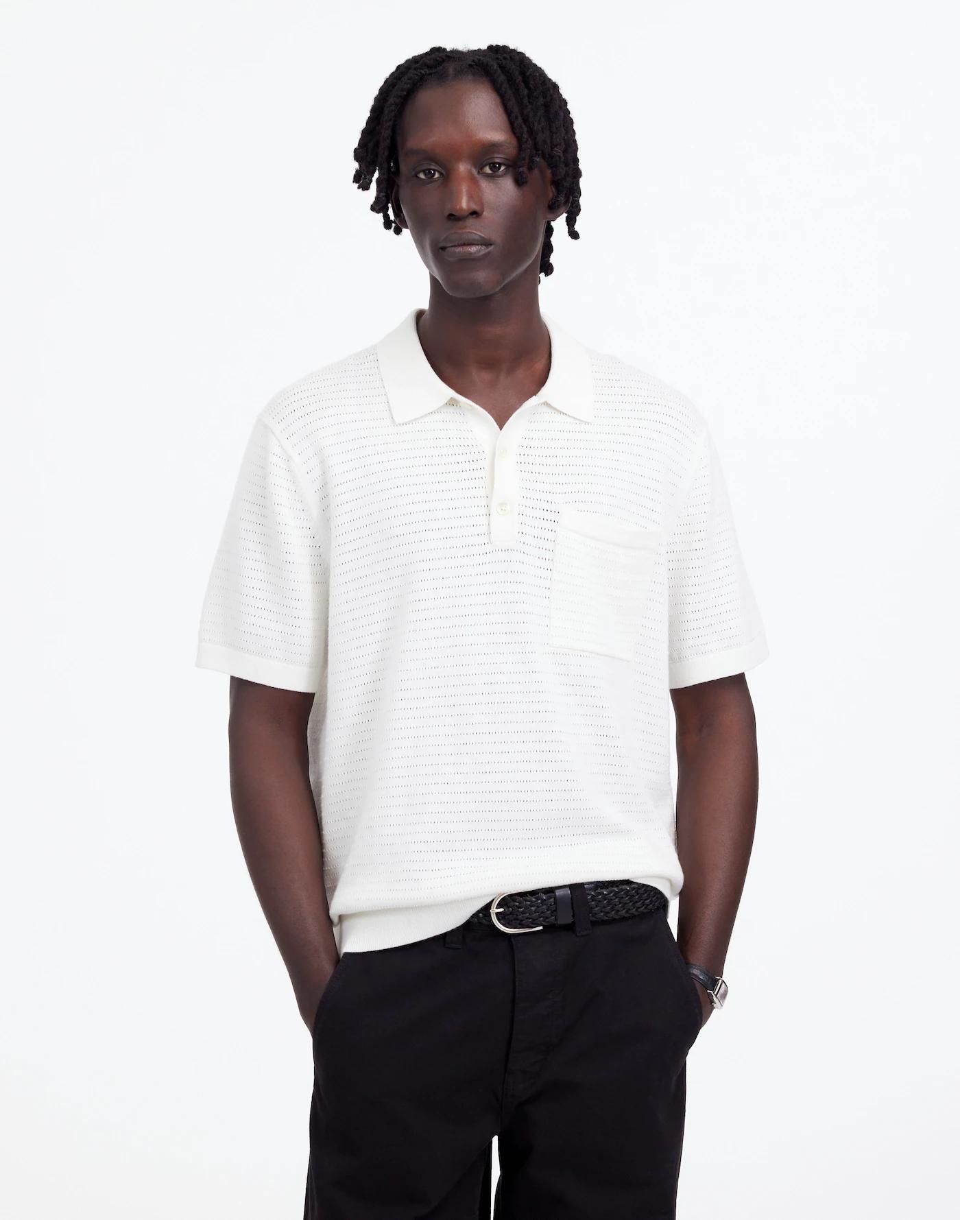 Pointelle Stitch Sweater Polo Product Image