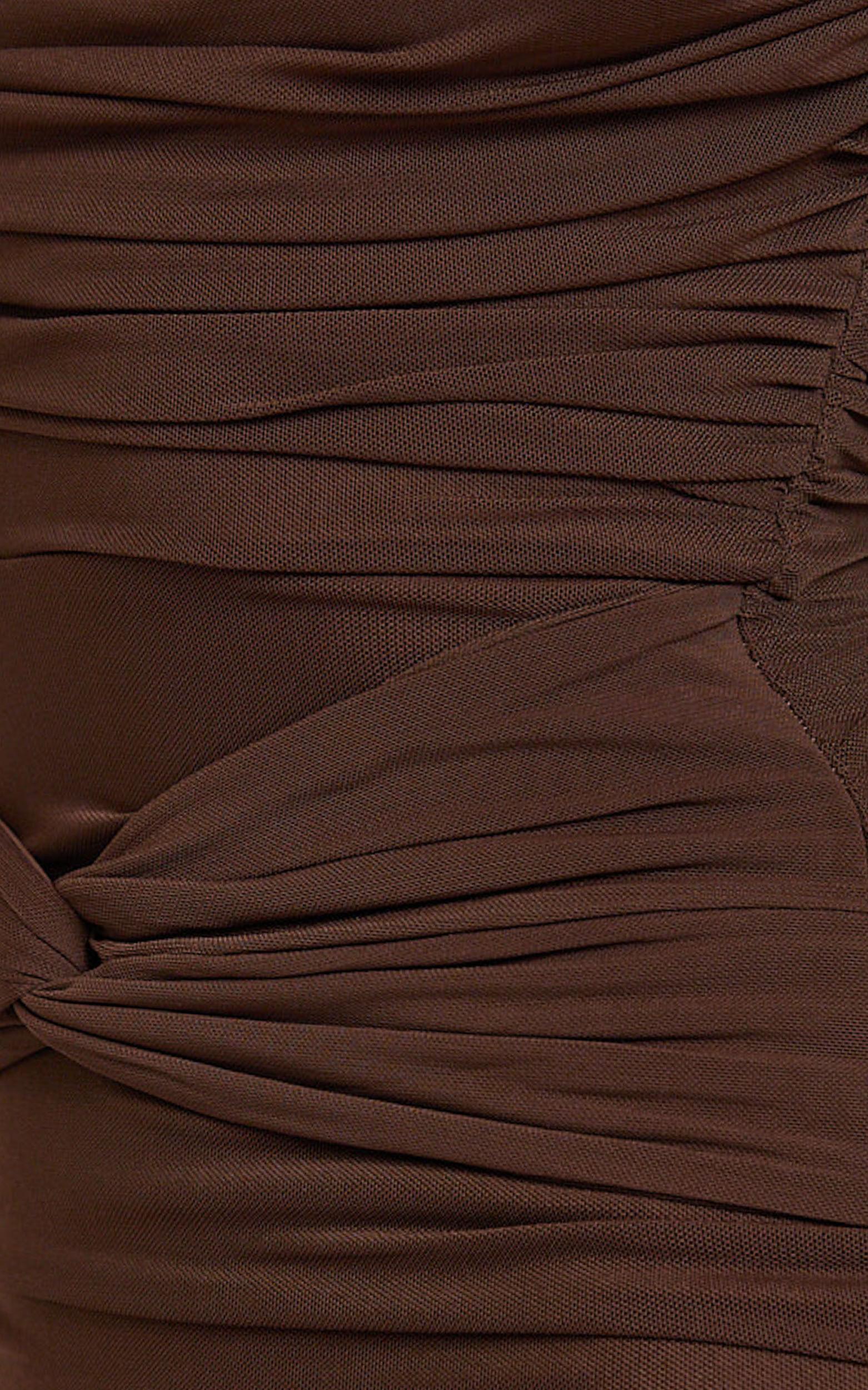 Roselle Mini Dress - Off Shoulder Ruched Bodycon Dress in Chocolate Product Image