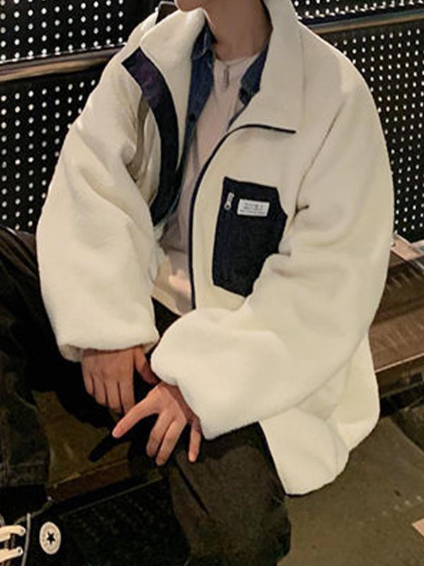 Men's Contrast Color Lambswool Zip Up Jacket Product Image