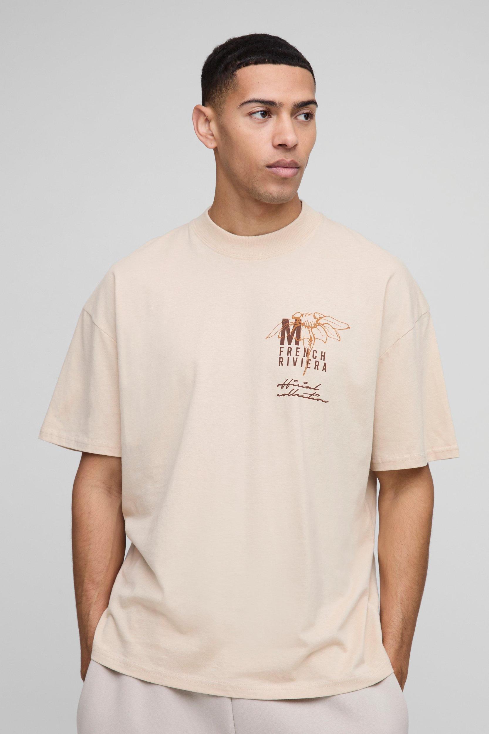 Oversized Extended Neck Monaco Floral Graphic T Shirt | boohooMAN USA Product Image