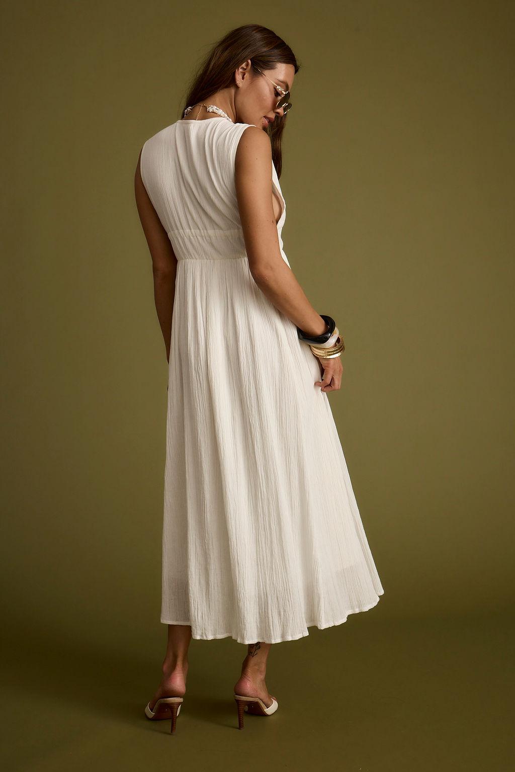 Turks Plunge White Gauze Maxi Dress Product Image