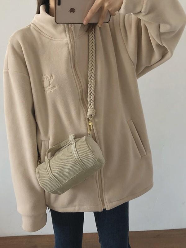 Embroidery Zip Up Fleece Jacket Product Image