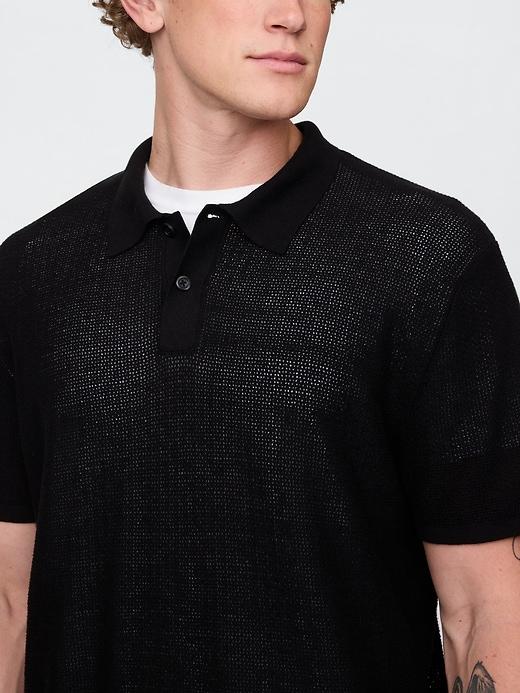 Textured Crochet Polo Shirt Product Image