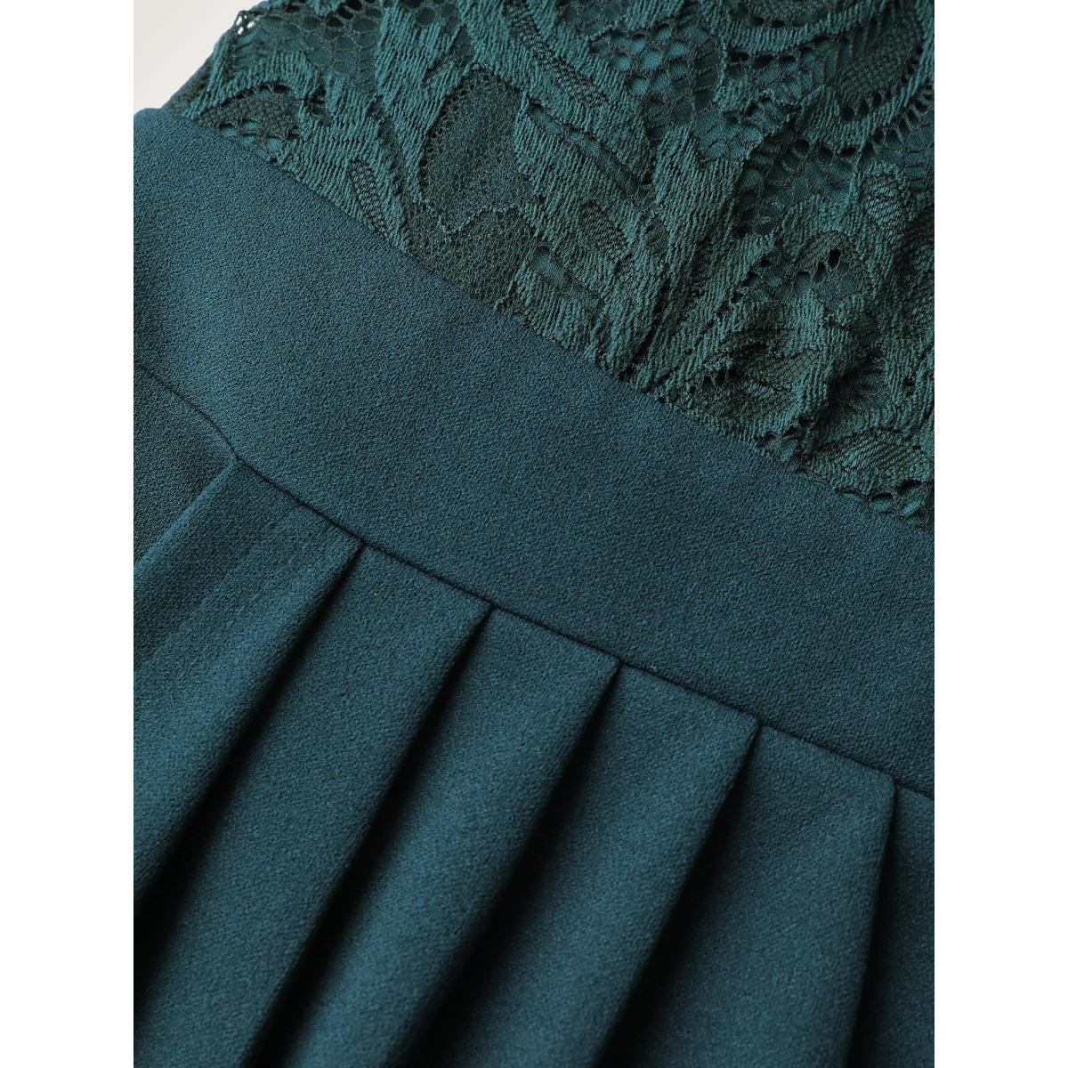 Plus Size Wrap Hem Lace Sleeve Midi Dress Cyan Women Formal See through Round Neck Long Sleeve Curvy BloomChic 26/4X Product Image