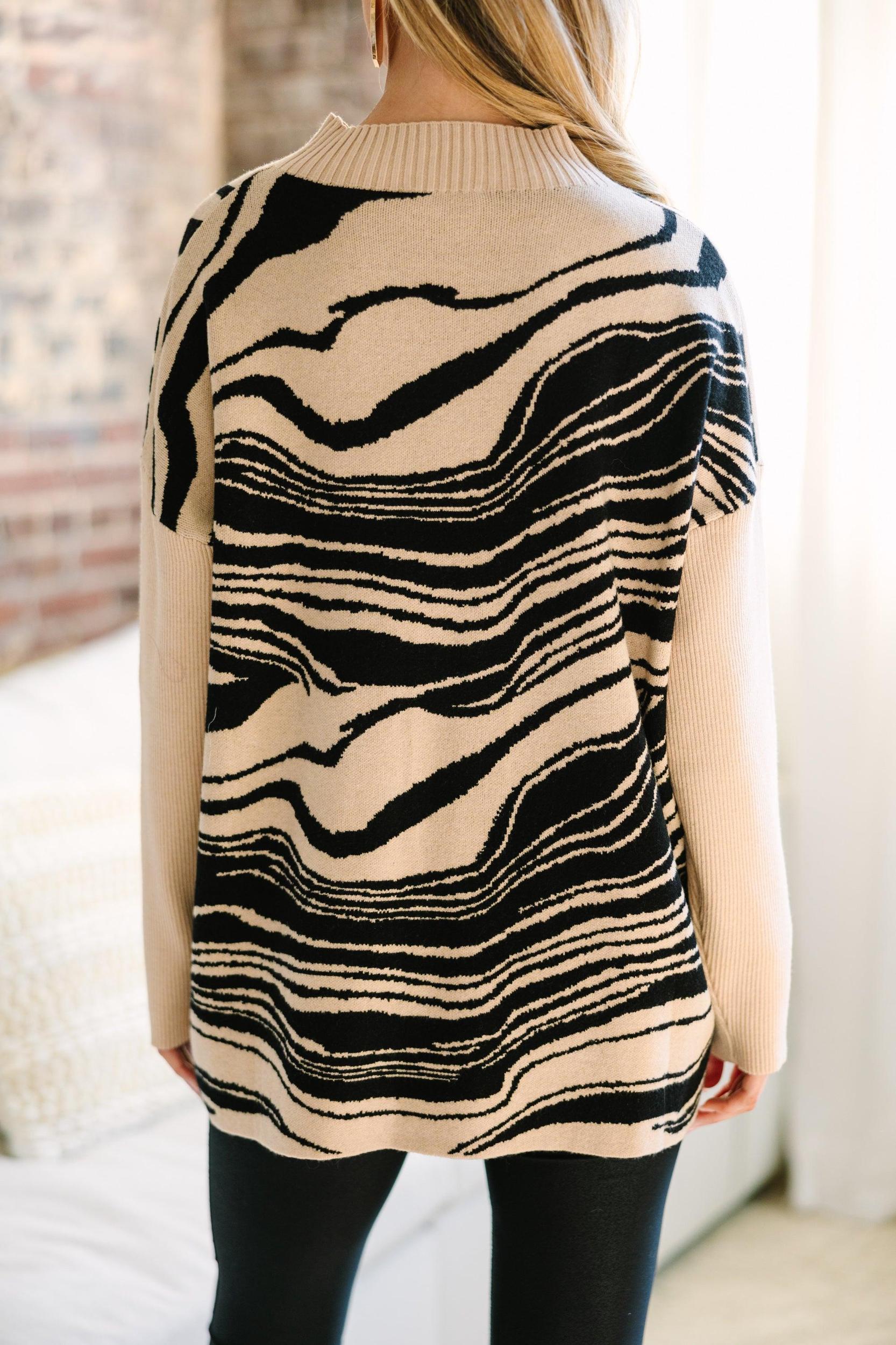 In Good Company Taupe Brown Marbled Print Sweater Female Product Image