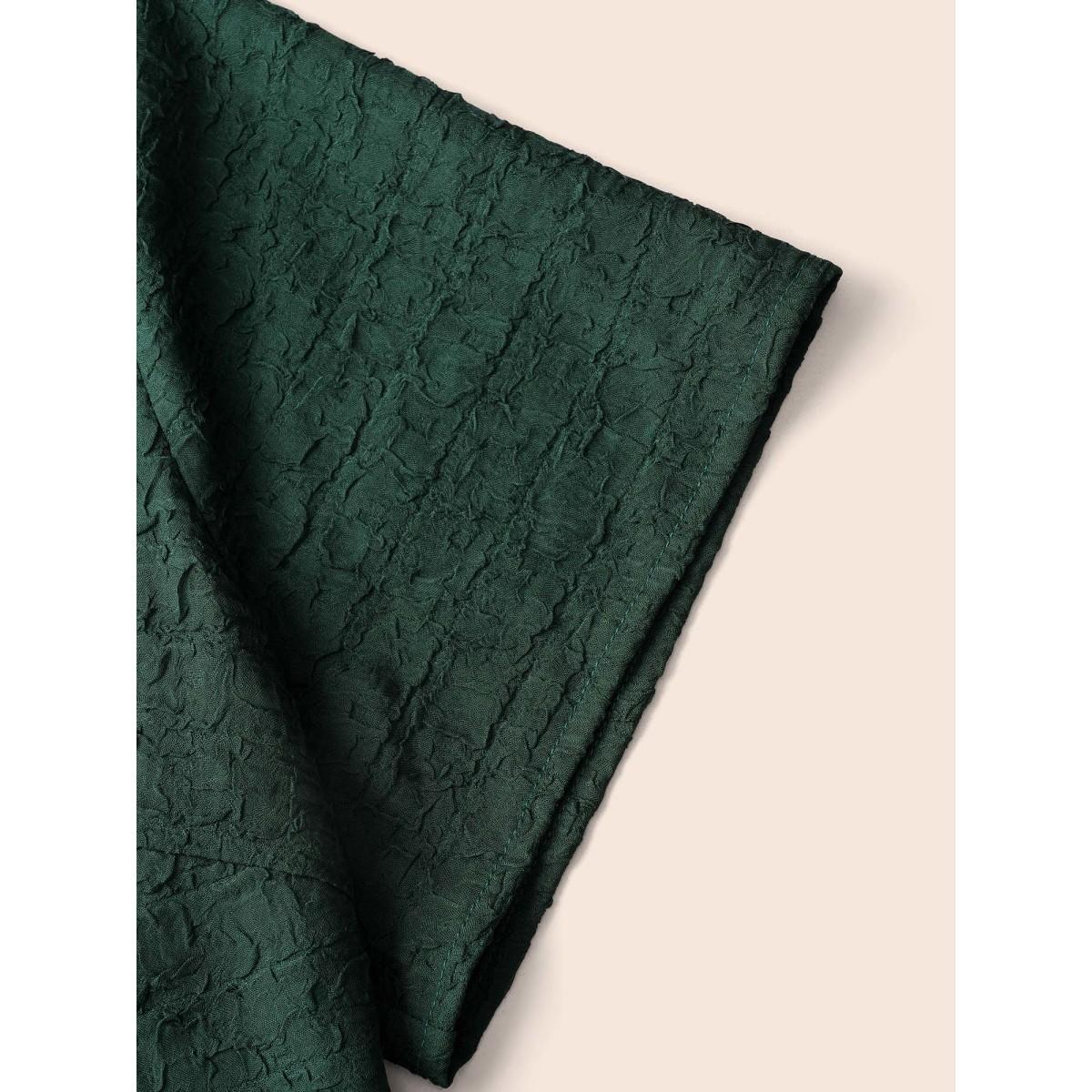 Plus Size Texture Gathered Split Hem Dress DarkGreen Women Elegant Texture V-neck Short sleeve Curvy BloomChic 30/6X Product Image