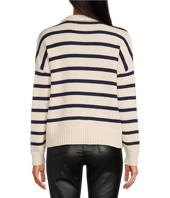 A Loves A Striped Print Long Sleeve Point Collar Knit Sweater Product Image