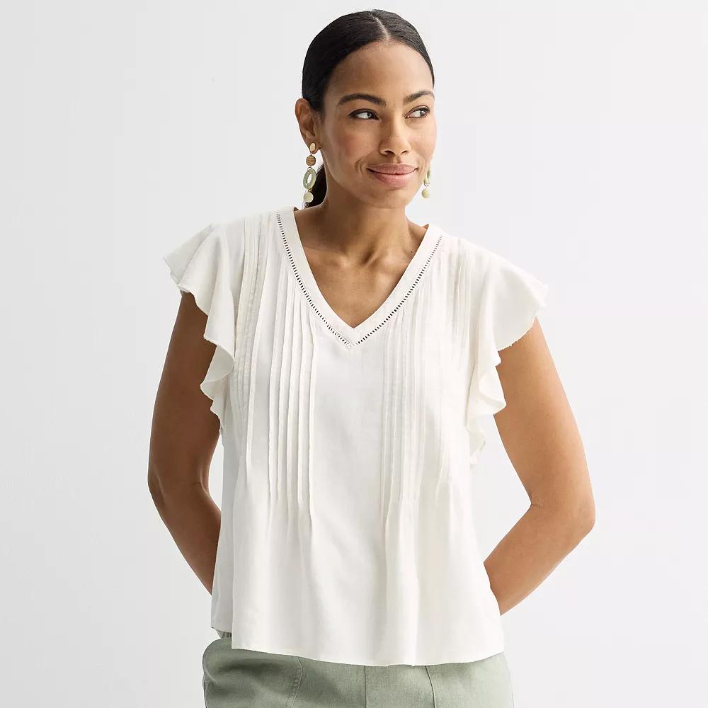 Women's Sonoma Goods For Life® Flutter Sleeve Pintuck Top, Size: XL, Ivory Silk Product Image