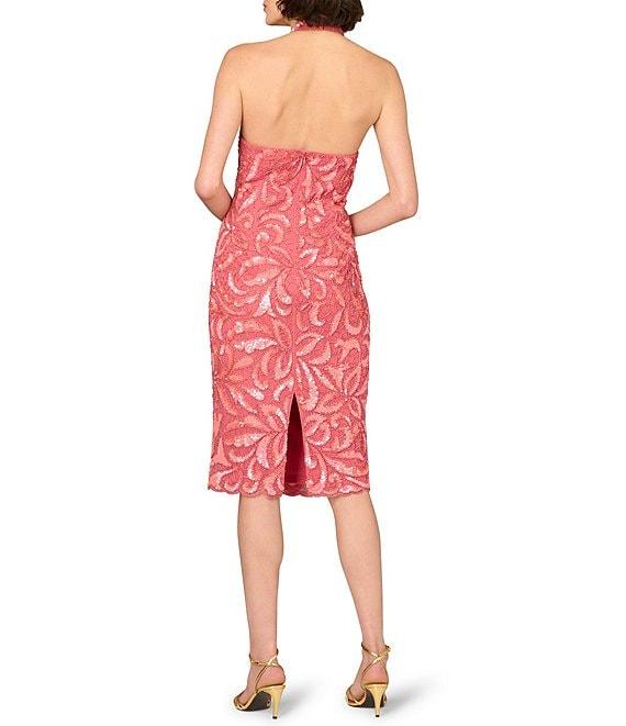 Aidan Mattox Halter Sleeveless Floral Beaded Mesh Sheath Dress Product Image