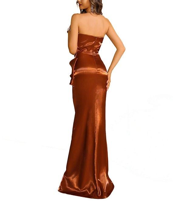 Terani Couture Strapless Pleated Bodice Shimmer Organza Mermaid Gown Product Image