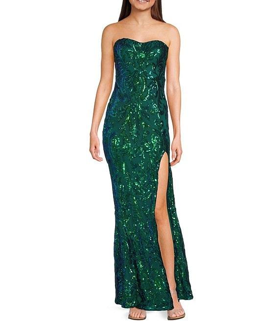 Lulus Sequin Pattern Delmar Strapless Mermaid Dress Product Image