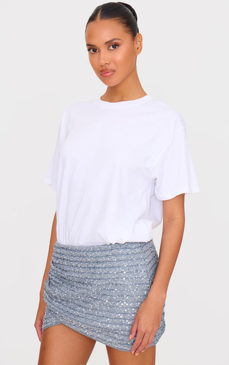 Blue Grey Textured Sequin Mini Skirt Product Image