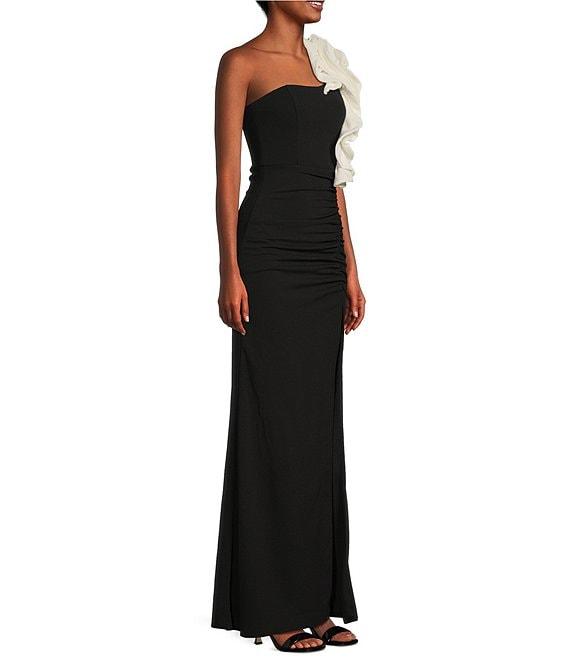 Honey and Rosie One-Shoulder Waterfall Ruffle Mermaid Gown Product Image