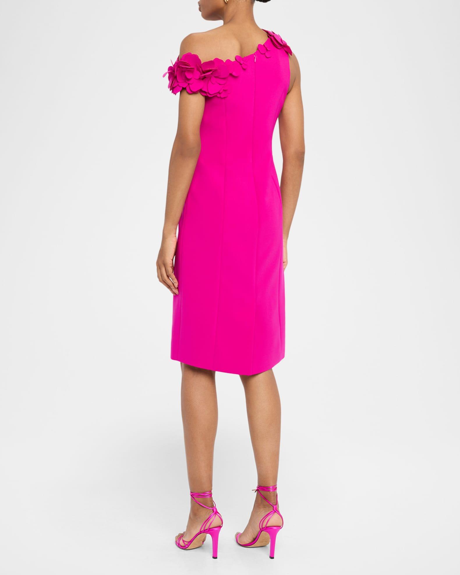 One-Shoulder Floral Applique Crepe Dress Product Image