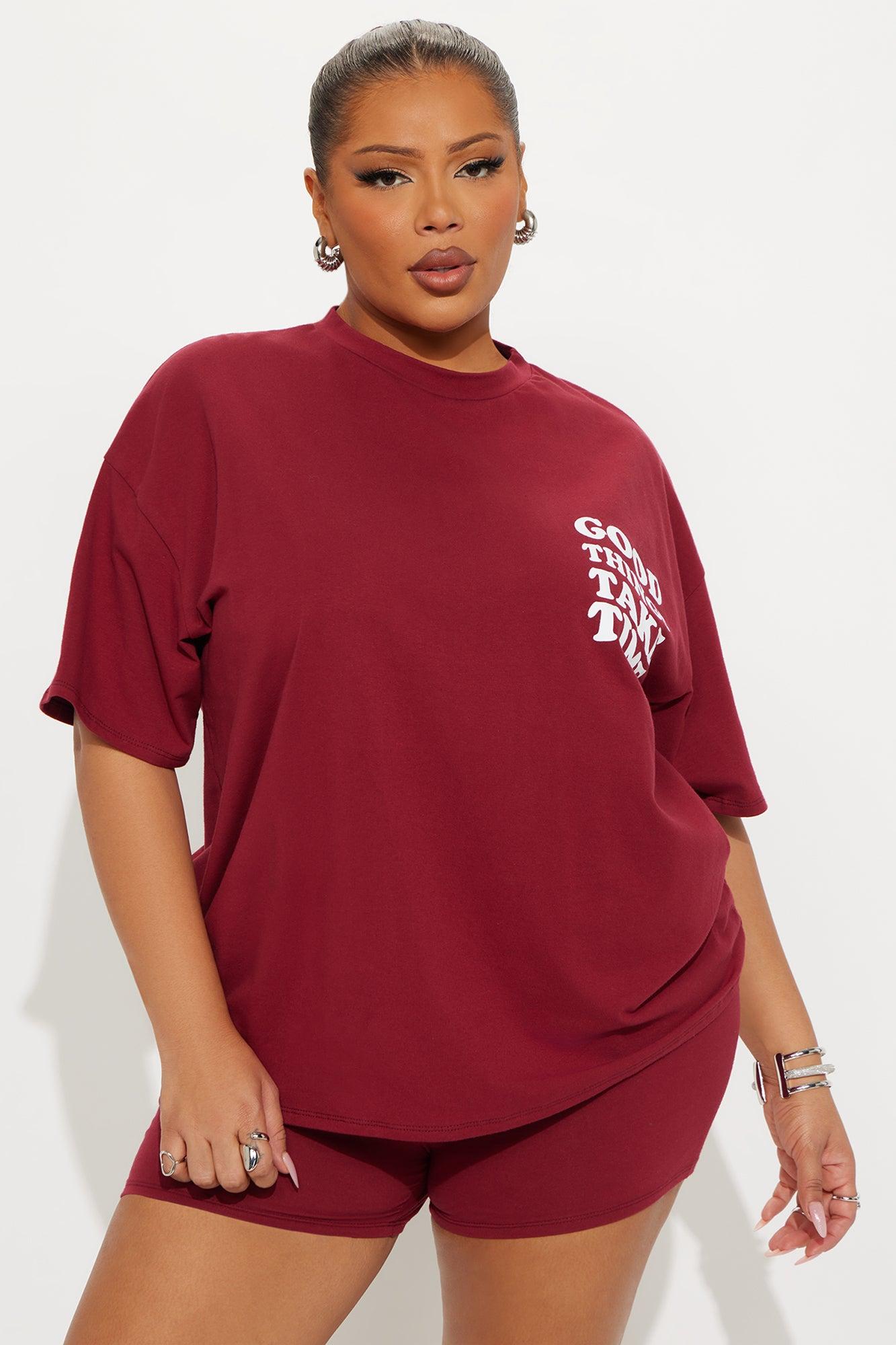 Good Things Take Time Biker Short Set - Burgundy Product Image