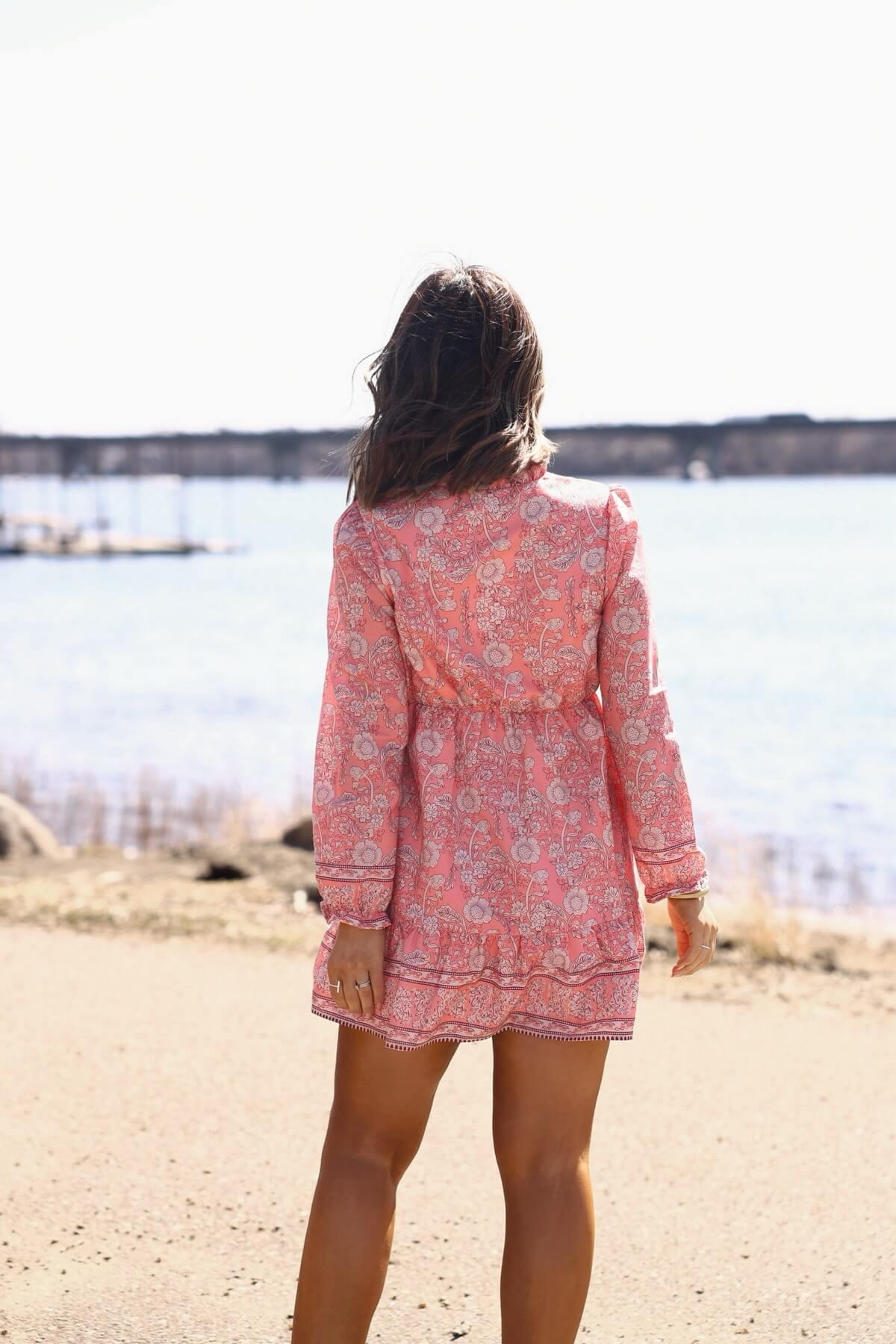 Rosie Pink Floral Print Buttoned Mini Dress -  DOORBUSTER Product Image